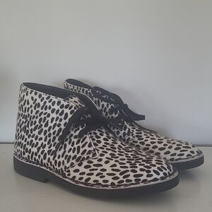 New • Clarks Black/White Animal Desert Boots